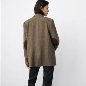 ZARA WOMAN WOOL BLEND BLAZER WITH ELBOW PATCHES BROWN CAMEL